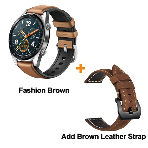 Brown with BR Band Huawei Watch GT в режиме реального времени Heartrate мониторинг AMOLED сенсорный экран 5ATM Профессиональные Водонепроницаемые BLuetooth 4,2 спортивные умные часы - Цвет: Brown with BR Band