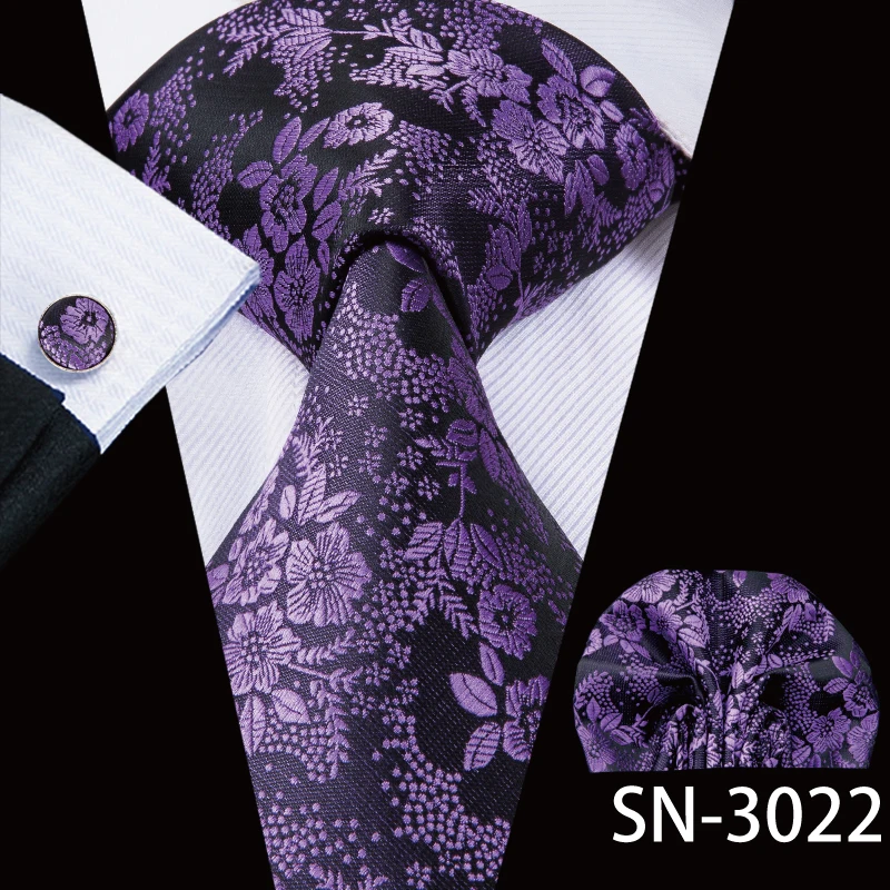 SN-3022 Hi-Tie, роскошные шелковые фиолетовые галстуки с цветочным узором пейсли для мужчин, набор галстуков и носовых платков, модные дизайнерские деловые свадебные мужские галстуки - Цвет: SN-3022