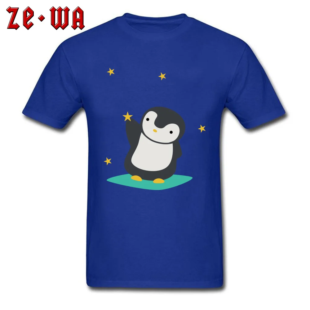 Gift Cute Kawaii Penguin Catching Stars Young T Shirts Company Fall Short Sleeve Tops Shirts O-Neck All Cotton Tee Shirts Cute Kawaii Penguin Catching Stars blue