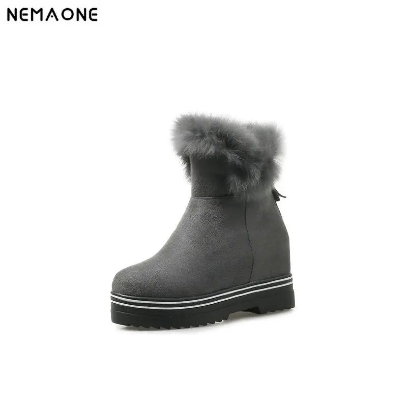 

NEMAONE women ankle snow boots height increasing woman boots black gray beige ladies shoes large size 42 43