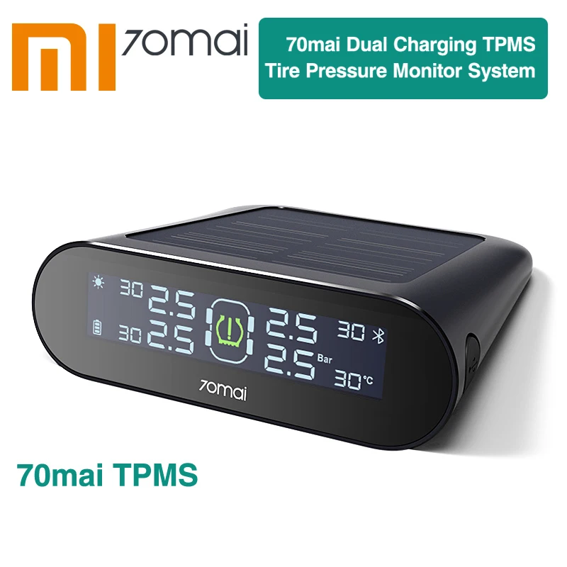 

Xiaomi 70mai Tire Pressure Monitor tpms System English APP Solar Power usb android USB tmps 70 mai Car Sensors System Alarm