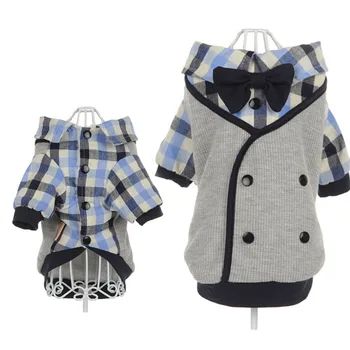 

Plaid Dog pet cat cotton padded jacket coat clothing warm fleece small dog wedding suit with bow tie poodel dog clothes costume