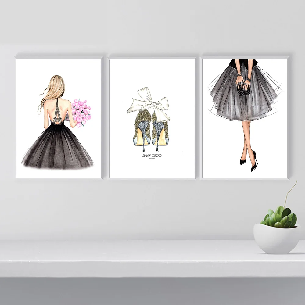 

Paris Girl Fashion Dress Wall Art Canvas Painting Peony Nordic Posters And Prints Salon Decoration Wall Pictures For Living Room