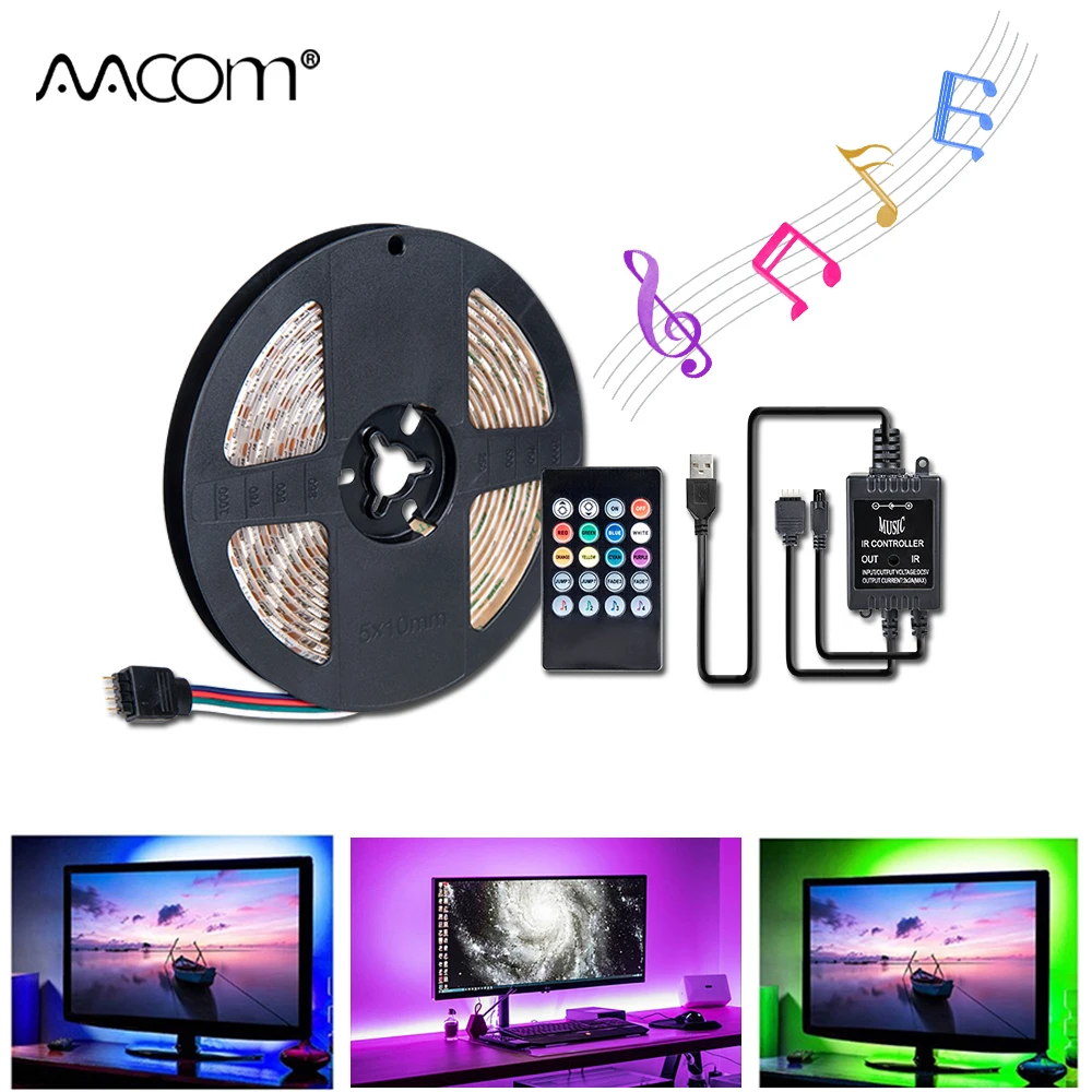 

1m 2m 3m 4m 5m RGB Night Lights With Music Sensor Controller SMD 5050 60 LEDs/m Diode Ribbon Tape Lamp TV PC Screen Backlight
