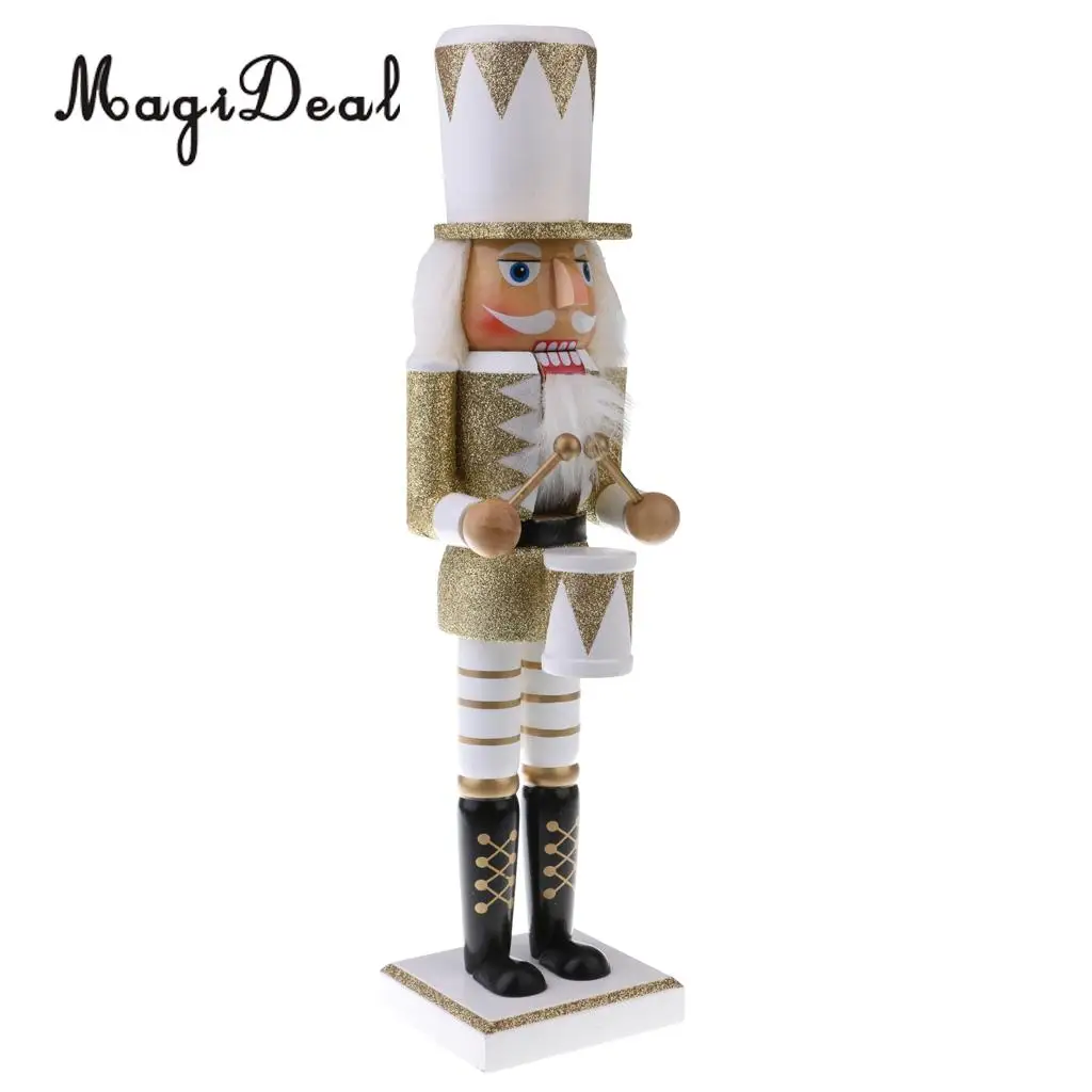 38CM Vintage Hand Painted Gold Glitter Drummer Nutcracker Christmas Decorative Ornament Handicraft
