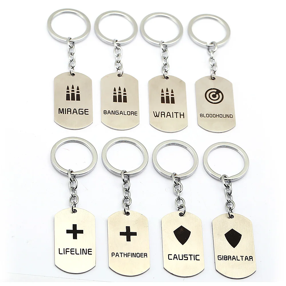 

HSIC New 8 Styles Stainless Steel Keyrings Game Apex Legends Keychain Bag Key Holder Jewelry Key Ring Men Fans Gifts llaveros