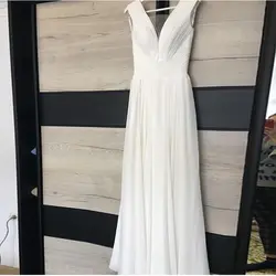 Простые шифоновое свадебное платье Полная длина v-образный вырез без рукавов Vestido De Noiva Плиссированные Свадебные платья с глубоким вырезом