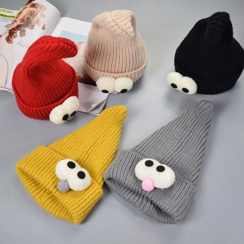 

Children's Sesame Street Knitwear Pointy Wizard Hat Big Eye Hair Hat Baby Hood Hat 0-3 Years Old