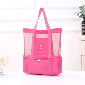 1Pc Women Mesh Transparent Bag Double-layer Heat Preservation Large Portable Insulated Picnic Beach Bags High Capacity New 2019 4