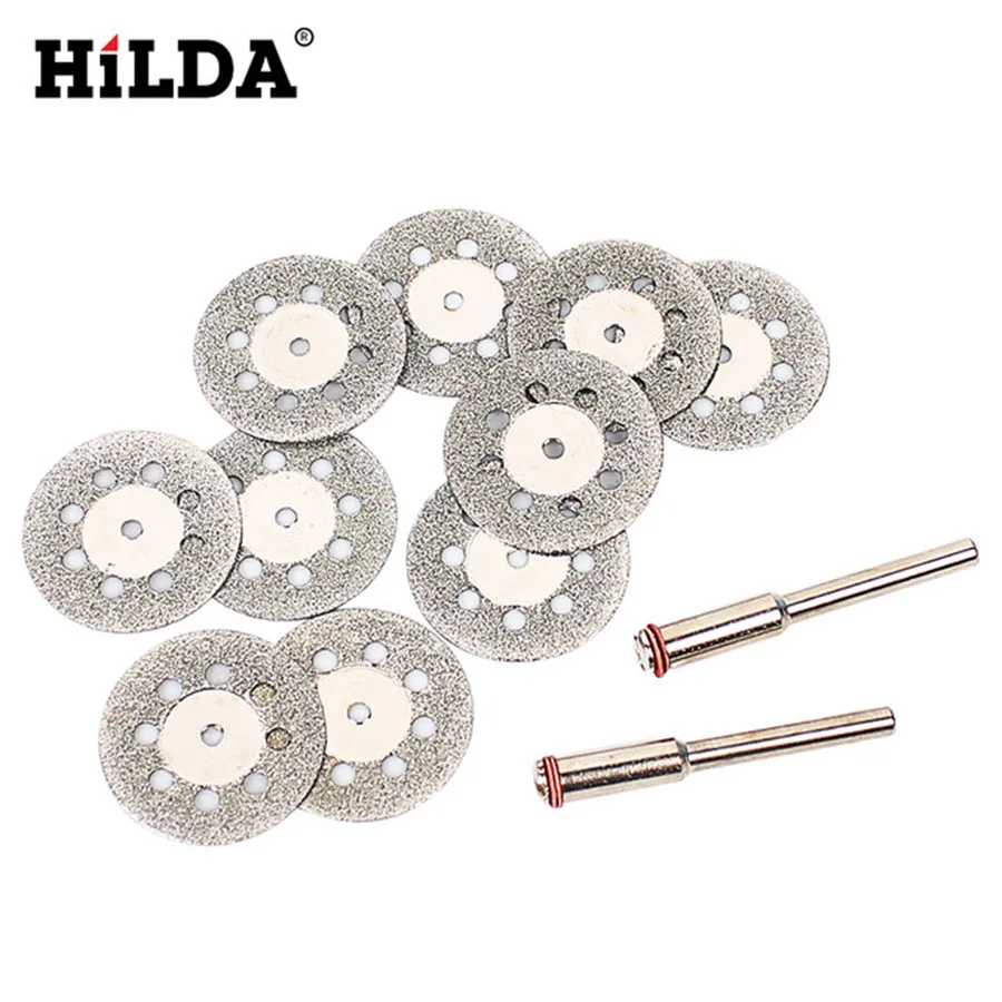

HILDA 10Pcs Diamond Coated Double Side Cutting Discs Cut off Blade Grinding Disc+1 Mandrel for Dremel Rotary Tools Abrasives
