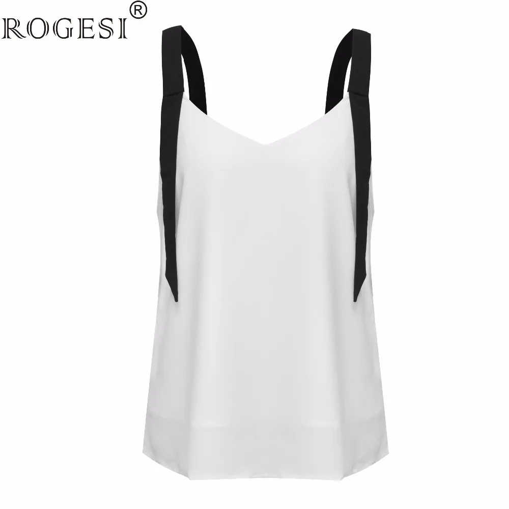 Rogesi 2018 новые свободные Футболки w8578 топ с кружевом без рукавов шифон Топики