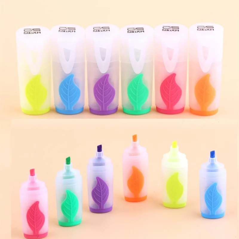 

6 pcs Mini Leaf color highlighter marker pen Drawing paint liner Stationary office School supplies Material escolar CB283