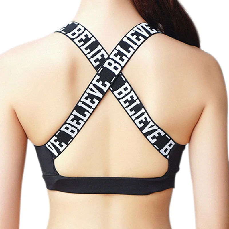 Women Sports Bra Crossed Backless Top Shake proof Underwear English
