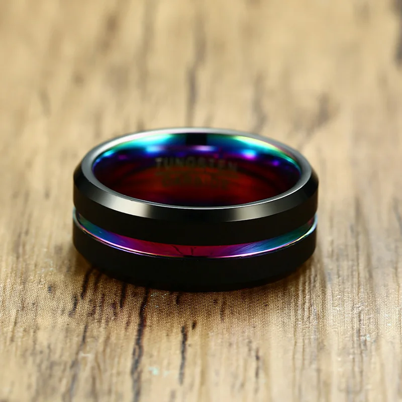 Meaeguet черный матовый вольфрам карбид обручальное кольцо для мужчин и женщин обручальные кольца Радуга углеродного волокна Groove ювелирные изделия