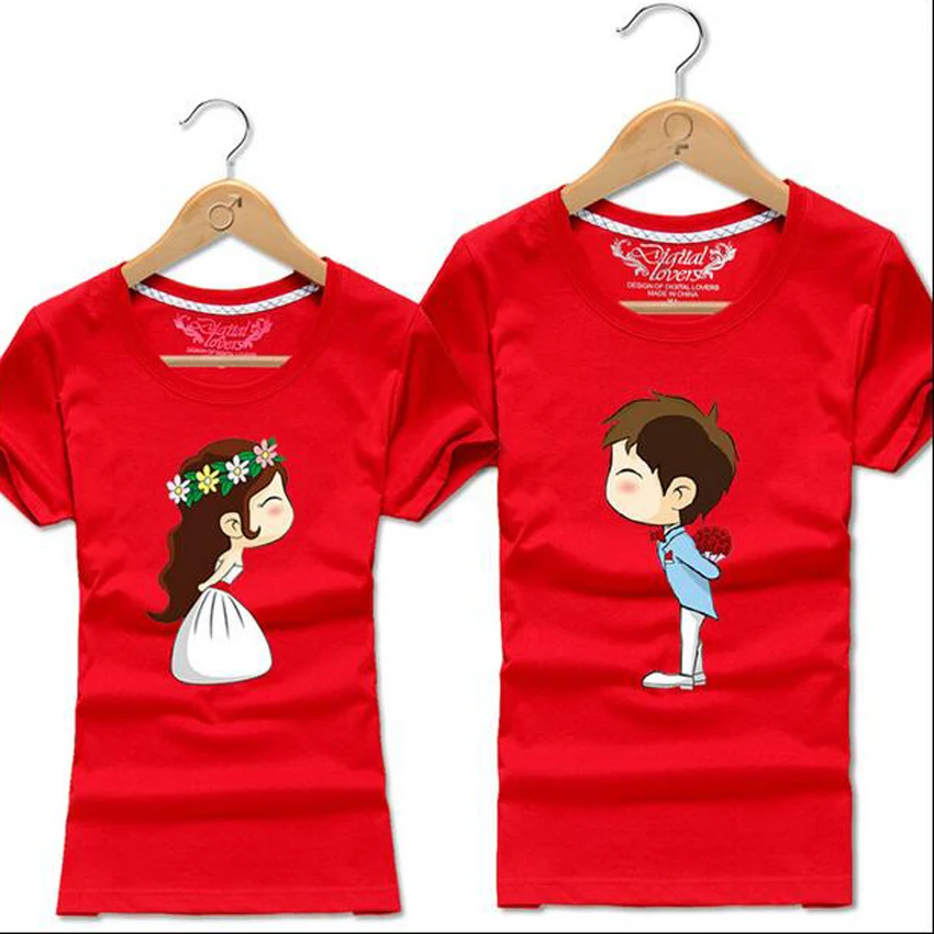 Korean Fashion Matching Couple Clothes Heart LOVE Print T-Shirt Women Men Cotton Short Sleeve Couple T Shirt For Lovers Custom