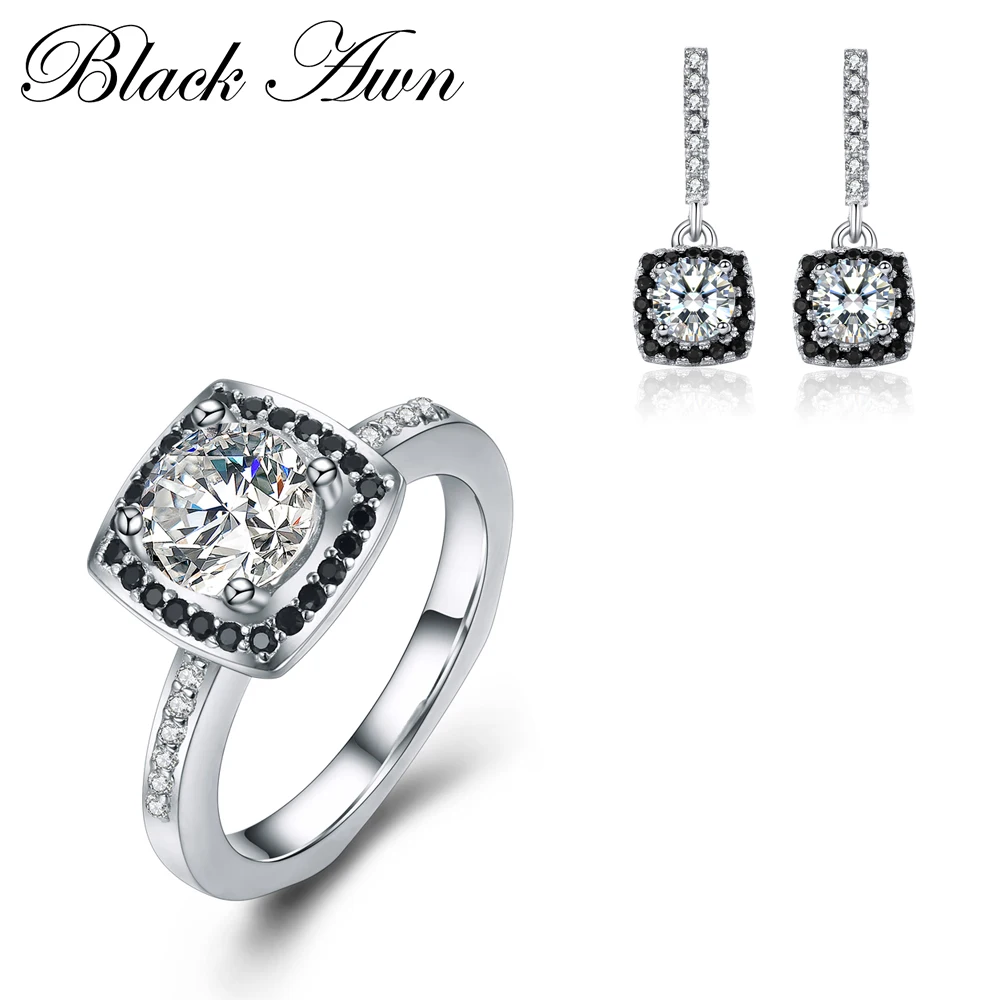 

925 Sterling Silver Fine Jewelry Sets Trendy Engagement Earring for Women Wedding Ring TR051