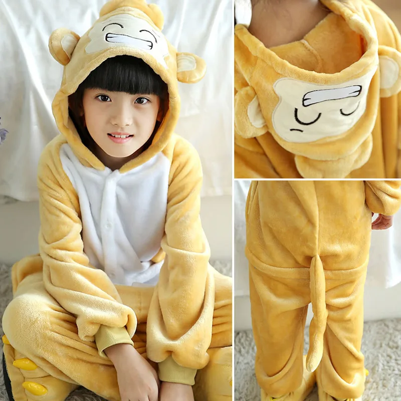Дети кигуруми Единорог Костюм пижамы один кусок пижамы стежка одеяло с животными Детские пижамы - Цвет: monkey