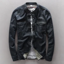 Новые весенние модные черные джинсовые рубашки мужские хлопковые джинсовые рубашки со стоячим воротником для мужчин дизайнерские Брендовые мужские рубашки Camisa masculina