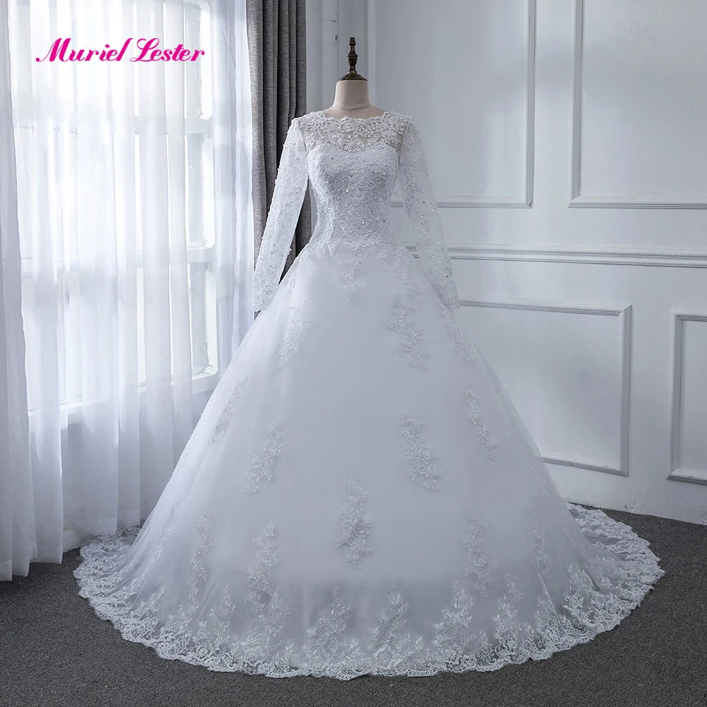 

vestidos novias boda Lace Applique Ball Gown Wedding Dresses Long Sleeves Bride Dress Plus Size Custom Made Vestido De Casamento