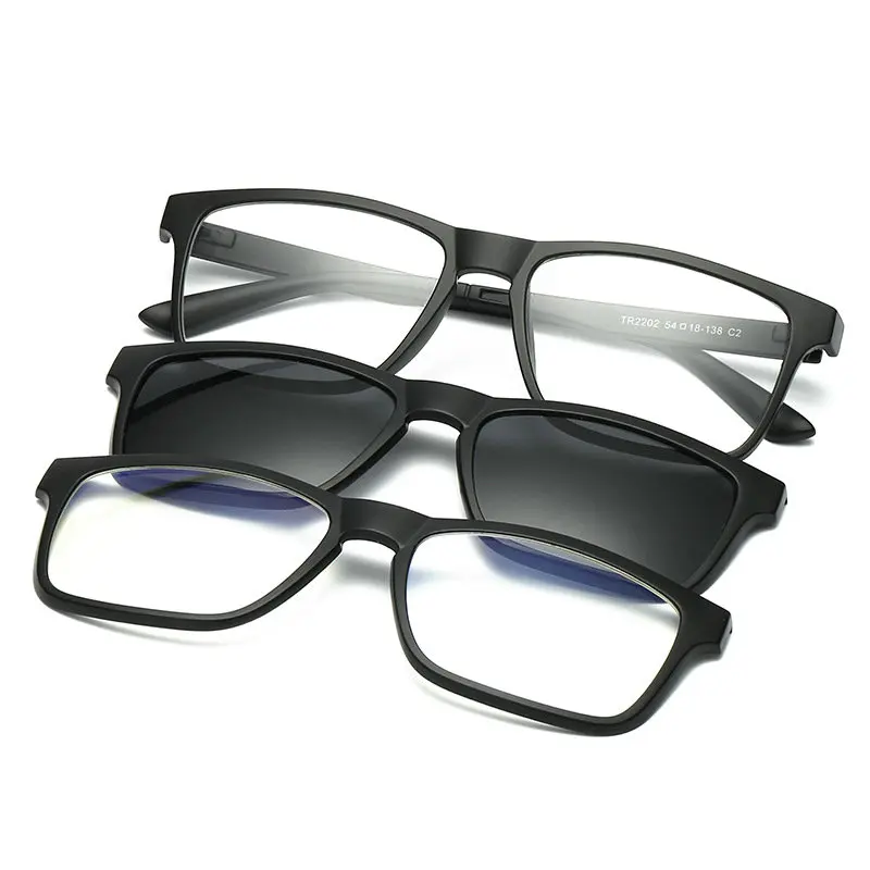 

Retro 2 +1 Set Glasses Unisex Rectangle Mirror Polarized Sunglasses Clip Prescription TR Blue Light Blocking Glasses NX