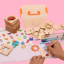 iPiggy 100 Pcs Painting Stencil Templates With Water Color Pen Set Stencil Creative Drawing Toys Gift for Kids
