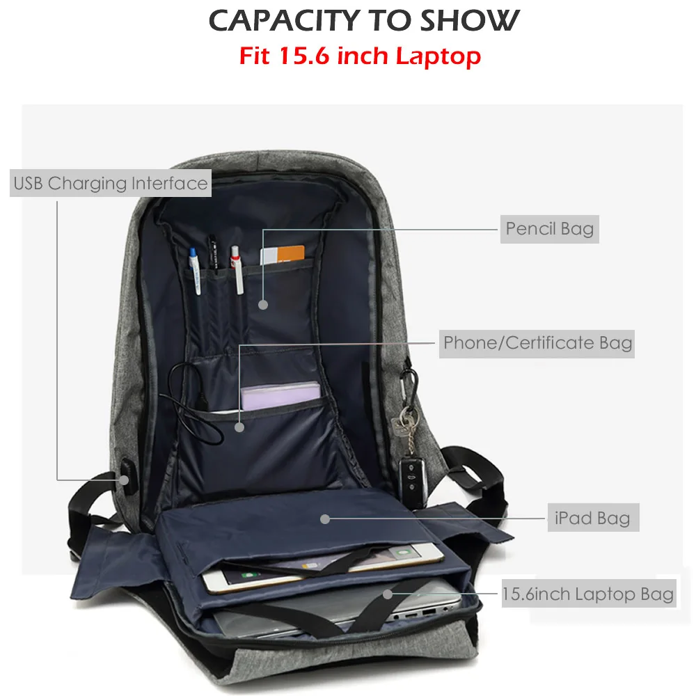 Mochila escolar Oxford para mujer, Mochila impermeable de viaje, antirrobo, carga USB para hombres, bolsa de ordenador portátil de 15,6 pulgadas Mochila escolar Oxford para mujer, Mochila impermeable de viaje, antirrobo, carga USB para hombres, bolsa de ordenador portátil de 15,6 pulgadas