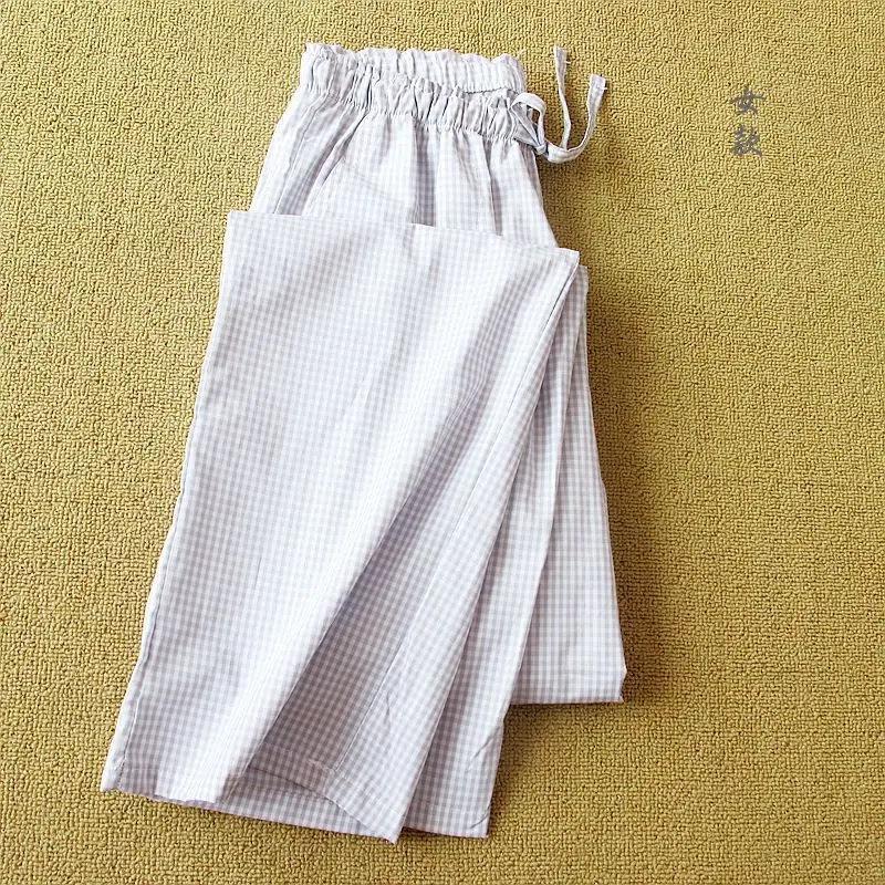 Простые серые клетчатые пижамы для влюбленных, женские штаны, хлопок, летняя одежда для сна, женские домашние пижамы, штаны