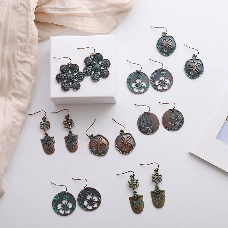 

Retro Sweet Women Earrings Flower Bird Geometry Circular Handmade Drop Earrings For Women Girl Fashion Vintage Jewelry
