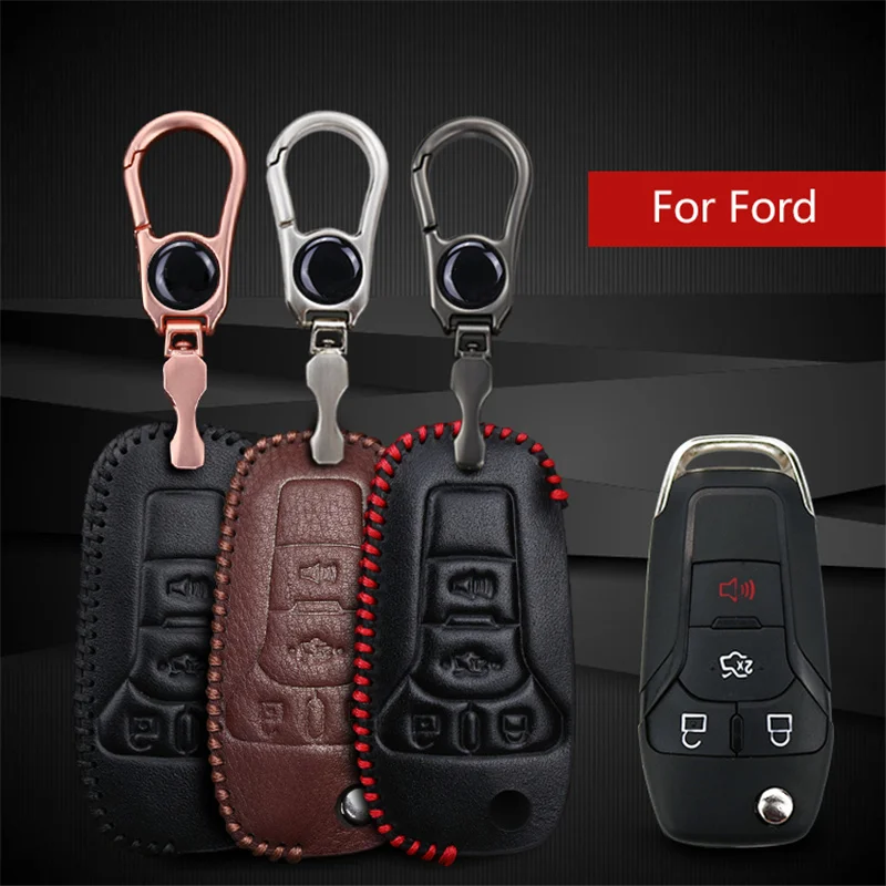 

Remote Car Key Case For Ford 3 Buttons Genuine Leather Key cover For Ford C Max Focus 3 Kuga Mondeo Mk4 Fiesta Escor Key chain