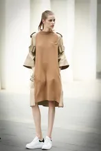 New brand design flare sleeve belted dress Fashion 2017 Autumn knitting patchwork loose dress S-L size british style dress
