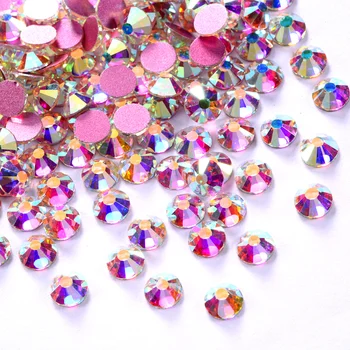 

High Quality SS3-SS30 Crystal AB Non Hot Fix Rhinestones with Rose Gold Bottom Glittering Glue On Strass for DIY Nail Art B1250