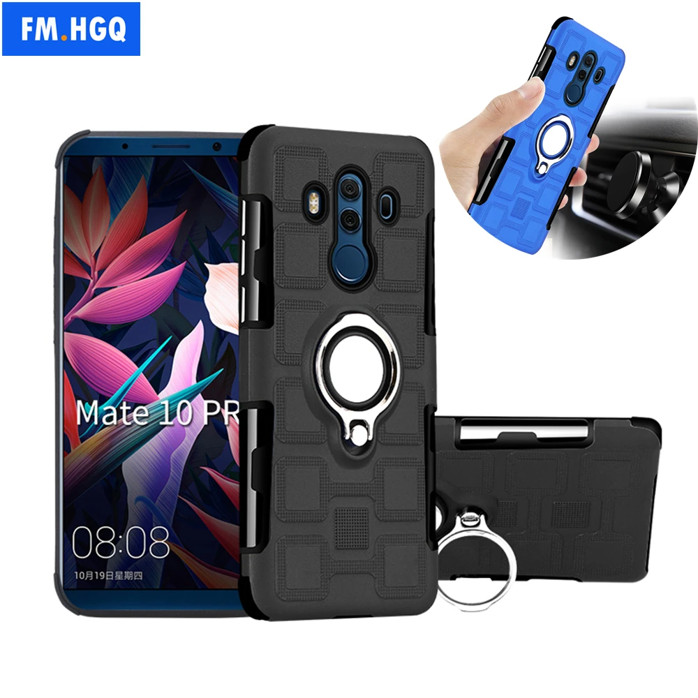 

For Huawei Mate 10 Pro Case Cover Metal Ring Stand TPU+PC 2 In 1 Magnetic Car Mount Case For Huawei Mate10 Pro 6.0" Funda Coque