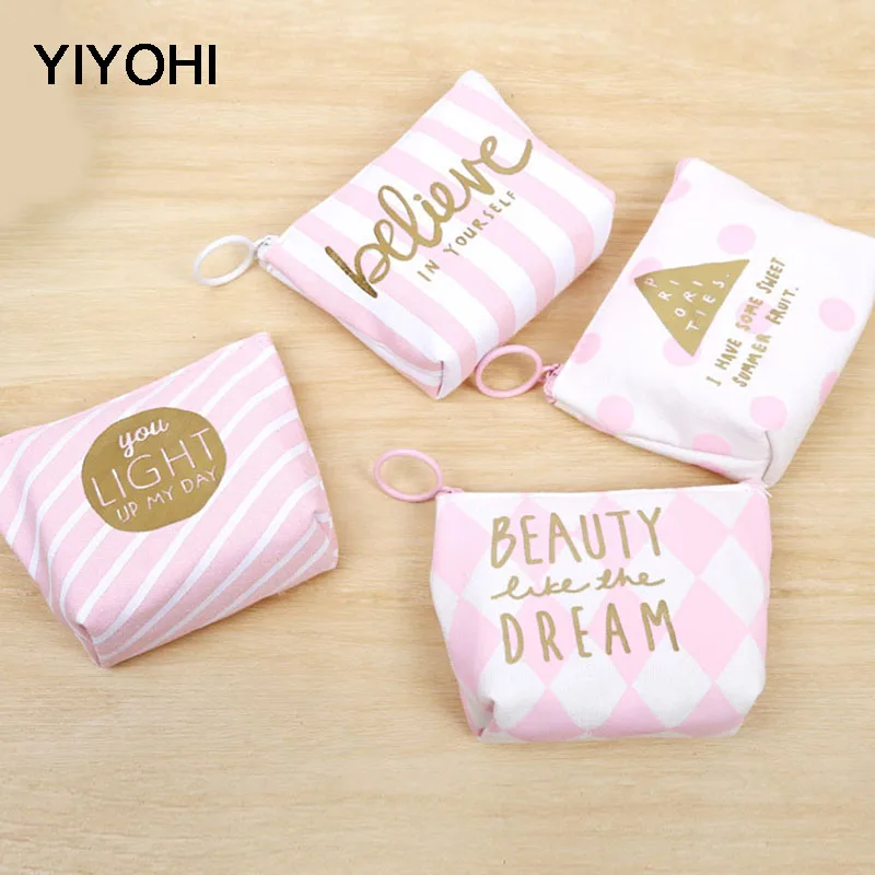 YIYOHI High Quality Beautiful Pink Canvas Grils Lovely Zipper Plush Square Coin font b Purse b