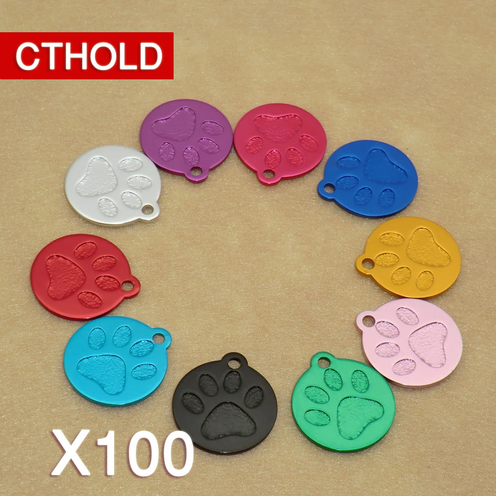 

CTHOLD 100Pcs 3D Depression Dog ID Tag Wholesale Pet Shop Pet Tags For Dog Cat Tag Name Round Paw Pet Tag Shape Phone Number