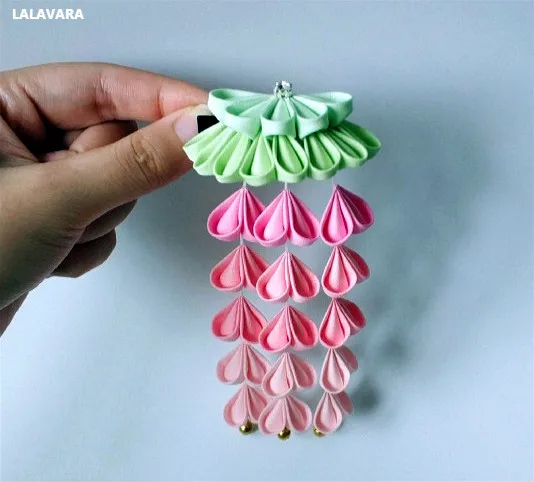 

LALAVARA handmade pink Kanzashi wisteria hair pins flower girls hair accessories