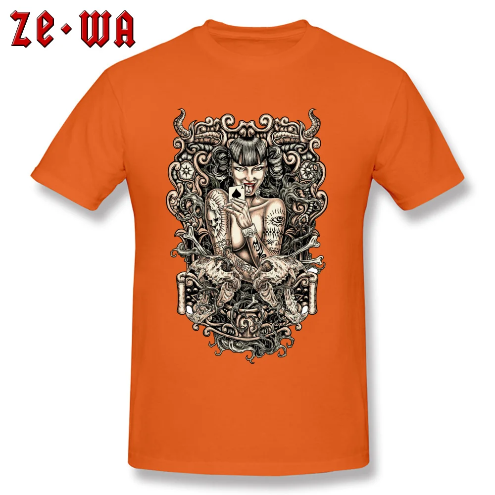 Funny Short Sleeve Tops Shirt Summer Fall O Neck 100% Cotton Youth T Shirts Tattooed Evil Girl Funny T-Shirt New Arrival Tattooed Evil Girl orange