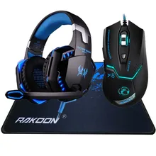 3200DPI 6 Button Wired Pro Gaming Mouse Optical Gamer Mouse+ Hifi Pro Gaming Headphone Headset+Gaming Mouse Pad Gift