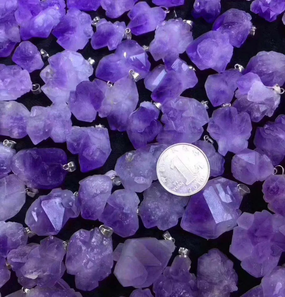 

Free Shipping 1pc Natural Raw Amethyst Quartz Gemstone Healing Flower Shape Pendants For Gift FMX