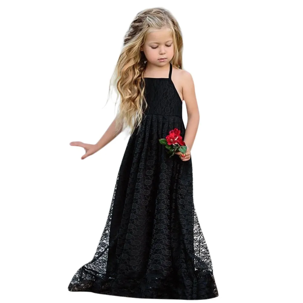 

Child Kid Girls Lace Flower Backless Strap Princess Party Formal Dress Clothes little girls dresses princess robe princesse#sg