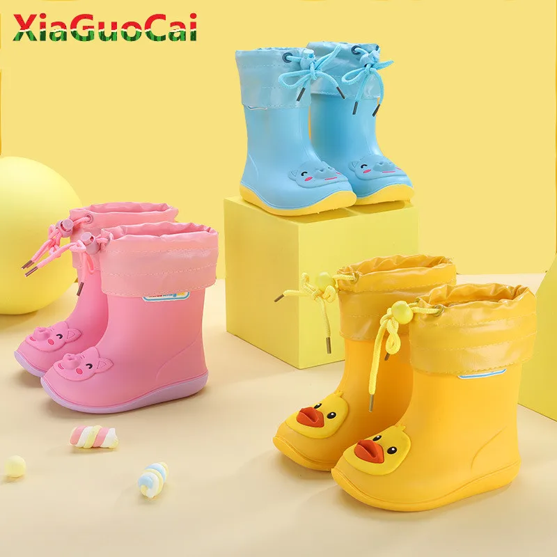 Новые Водонепроницаемый Для детей дождь сапоги теплые с хлопковая обувь для мальчиков и девочек Нескользящие водонепроницаемая обувь