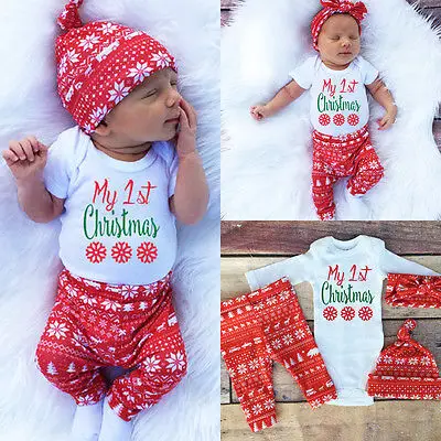Baby Christmas Outfit Set: Print Tops, Romper, Pants, Leggings, and Hat image 3