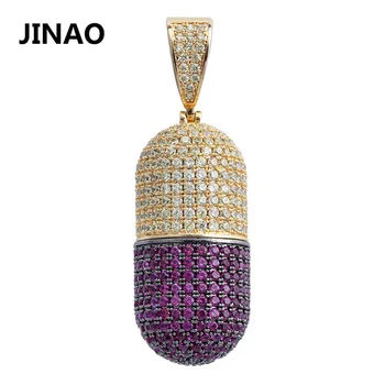 

JINAO Hip Hop Fashion Jewelry Pill Necklace Can Open Capsules Pendant Cubic Zircon Copper Necklace Iced Out Detachable Unisex