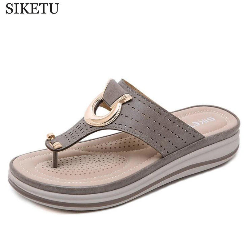 السيدات قلاب الفلين شبشب جلدي المرأة الأحذية المنزلية مكتب النعال الشاطئ الصيف الوجه يتخبط Sandalias دي فيرانو الفقرة موهير c60
