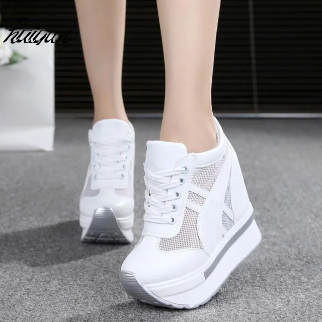 

2019 Summer increased with breathable mesh surface in the casual shoes women loafers high platform shoes women 11cm