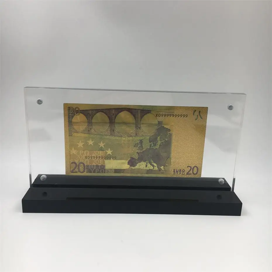 999 Позолоченные пластиковые евро 20 поддельные деньги Банкноты для украшения офиса с красивой акриловой рамкой стенд