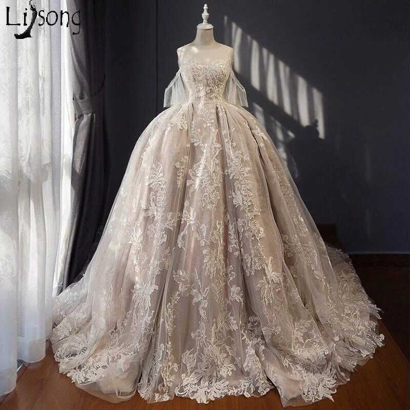 Champagne Wedding Dress Royal Hemline Saudi Arabia Middle East