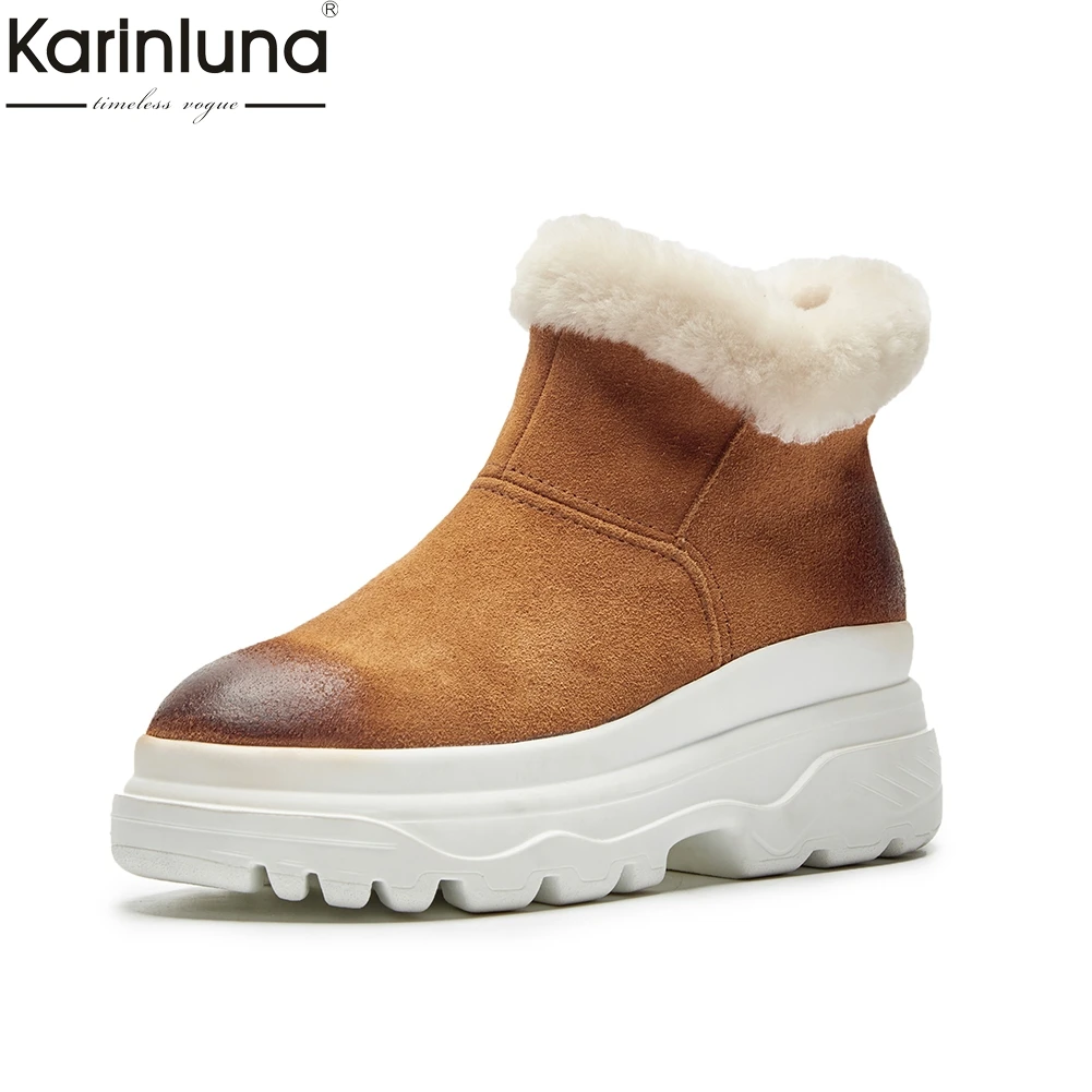 

Karinluna 2018 wholesale Top Quality Cow Suede Russia Winter Plush Snow Boots Woman Shoes Comfortable Ankle Boots Shoes