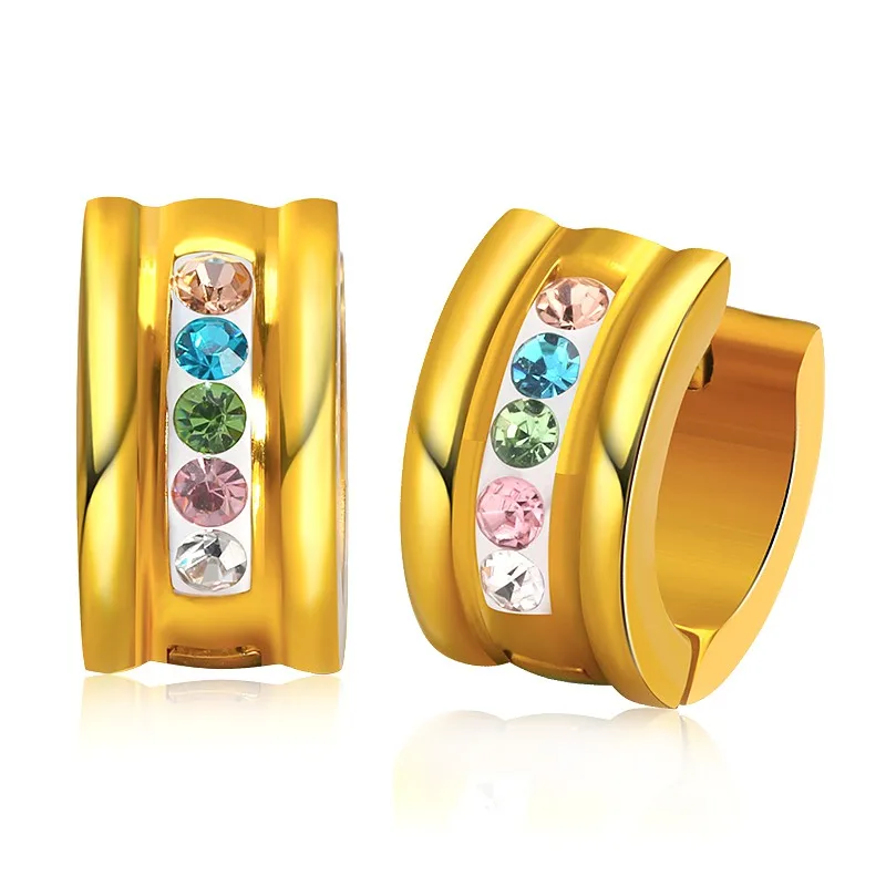

Multicolored Cubic Zirconia Earrings For Women Brincos 2018 Gold Color Jewelry Stainless Steel Wide Hoop Earrings Wedding Gifts