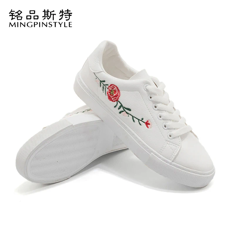 

Mingpinstyle Women Canvas Shoes Small White Shoes Trend Student Flowers Canvas Shoes Lace-Up Ventilate Casual Sneakers