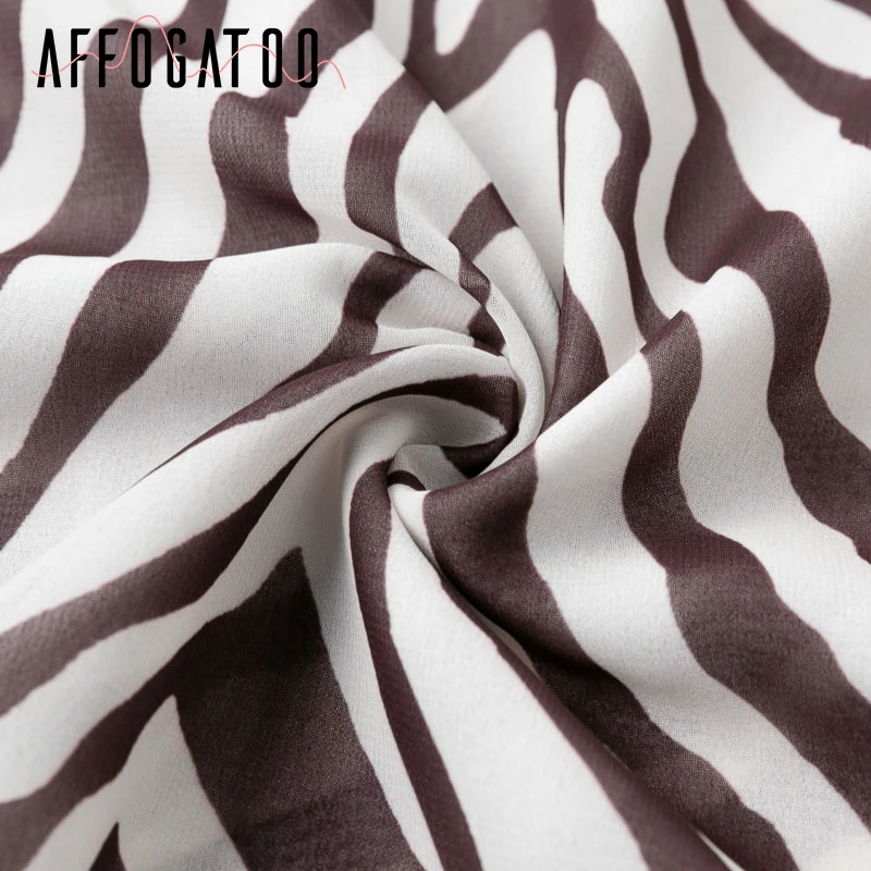 Afogatoo, сексуальный v-образный вырез, принт с полосками зебры, летняя блузка для женщин, элегантная, офисная, для девушек, шифоновый топ, повседневная, винтажная, свободная рубашка для женщин